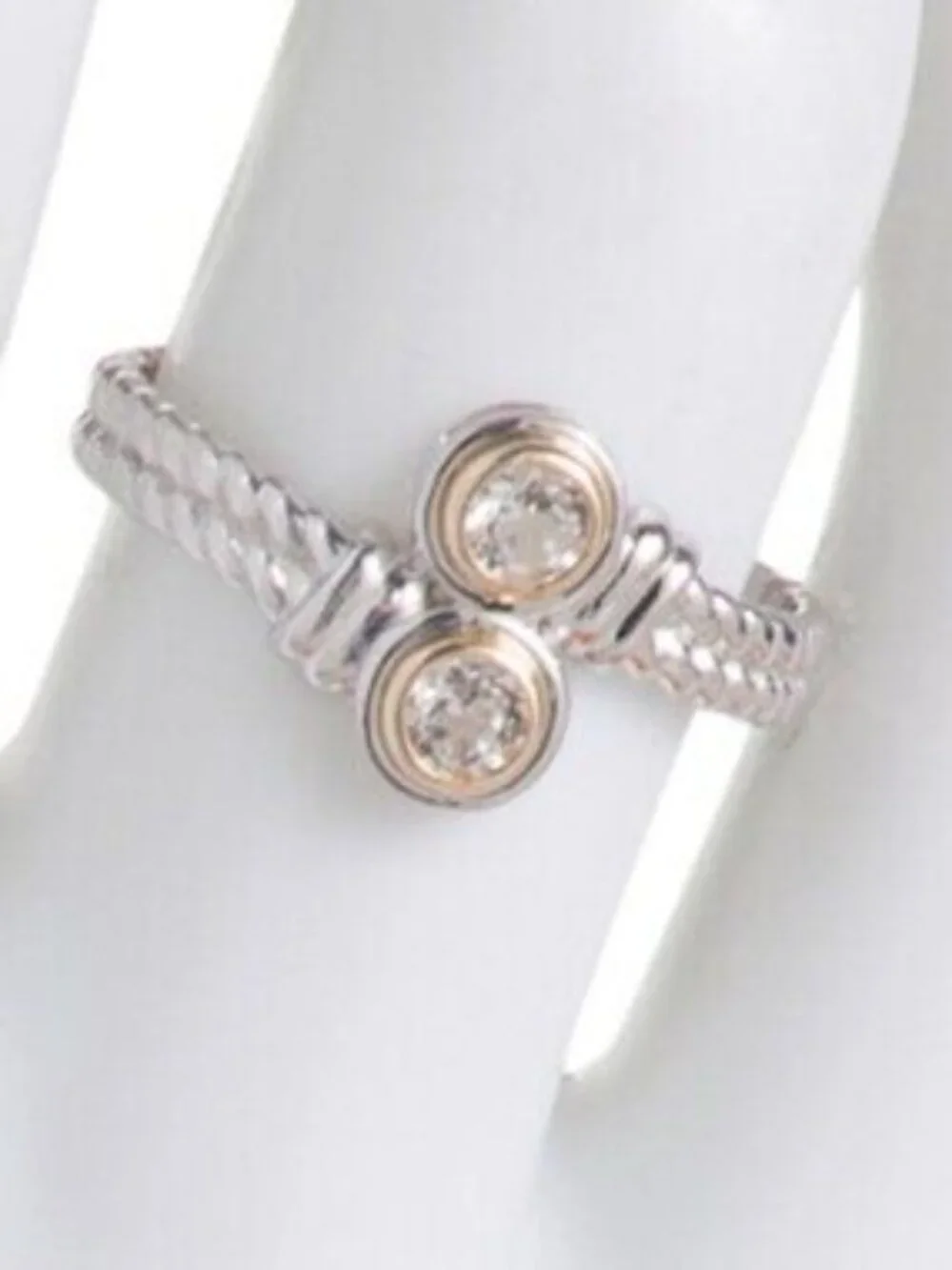 AURORA ITALO Sterling Silver And 14kt Gold White Topaz Bypass Ring